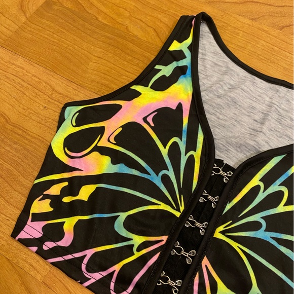 UV Reactive Neon Butterfly Corset Crop Tank Top - Picture 5 of 6